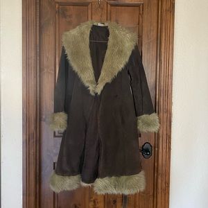 Penny Lane Leather Fur Trim Coat